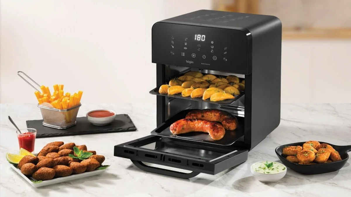 Air fryer 3 em 1 de 10 L fica muito mais barata em oferta parcelada; design incrível